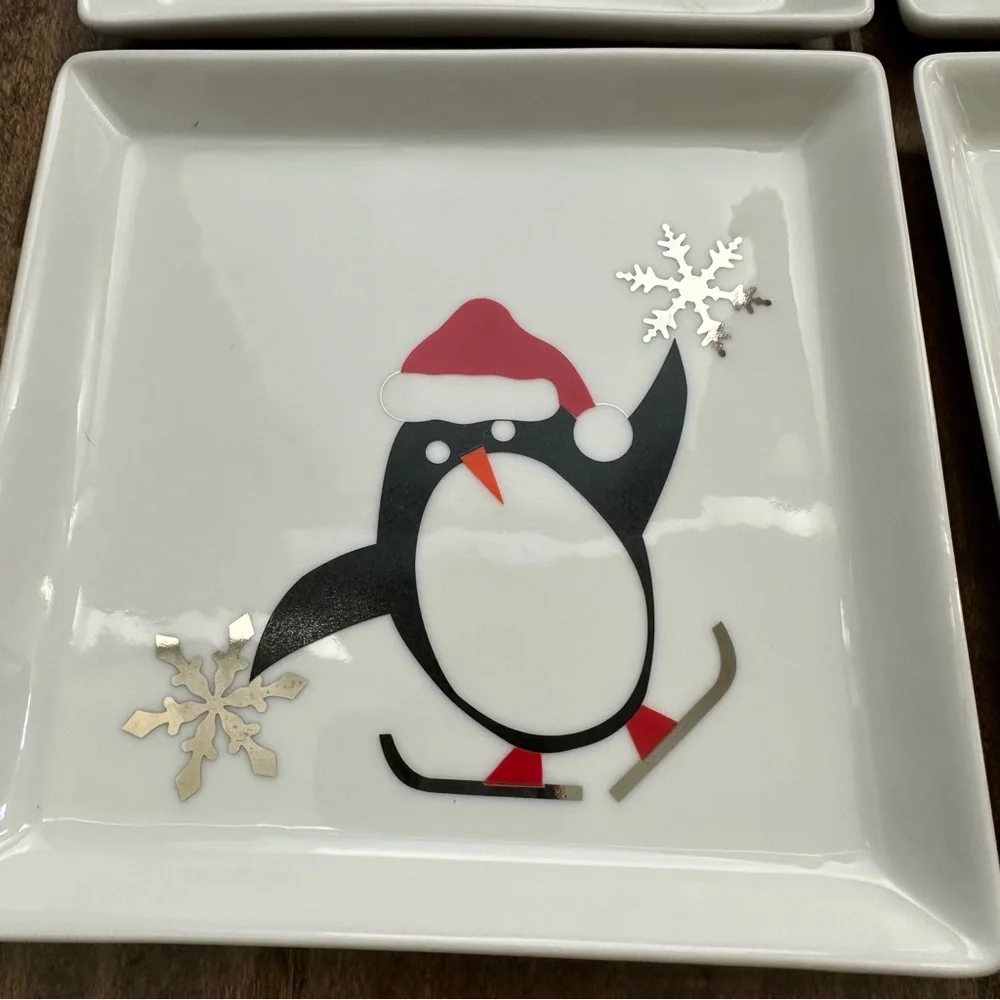 Four Crate and Barrel Penguin Holiday | Winter Snack or Appetizer Plates